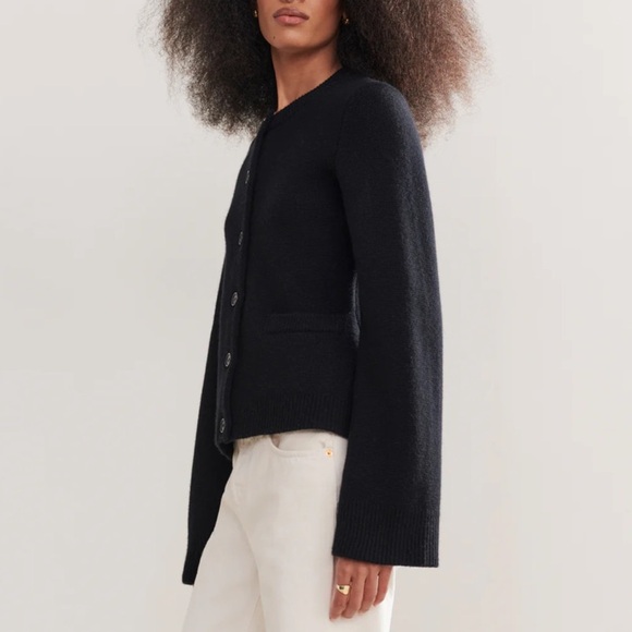 Jenni Kayne Cooper Wool Cashmere Crewneck Button Knit Cardigan Sweater Black - Picture 4 of 14